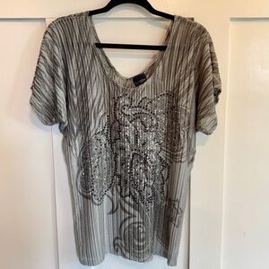 Daytrip Y2K Silver Sequin Short Sleeve Top